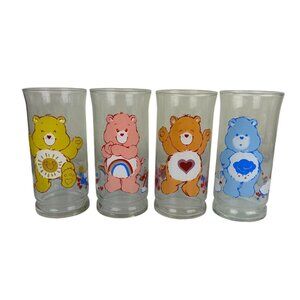 Vintage 1980s Care Bears Pizza Hut Collab Tall Glass Tumblers Grumpy Cheer Fun